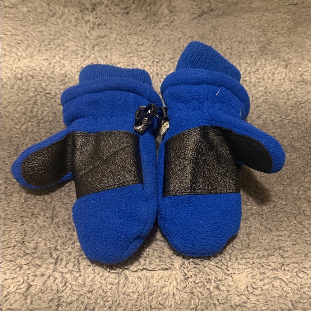 Vibrant Blue Kids Mittens with Black Accents
